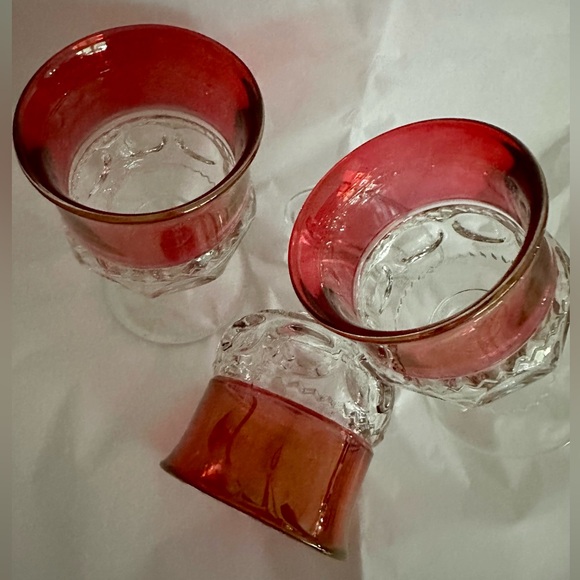 MCM Ruby Red Indiana Flashed Glass Thumbprint 4oz Drink ware (3) Cordial Glass - Picture 3 of 7